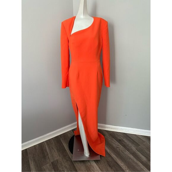 Safiyaa Ottavia Asymmetric Crepe Gown in Orange US 8 $1815 - Picture 3 of 12